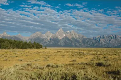  ?? RYAN DORGAN/THE NEW YORK TIMES ?? The Teton Range stands Aug. 25 outside the Jackson Hole valley in Wyoming.