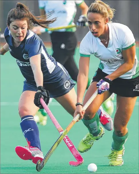  ?? Picture: Andy Jones FM4255053 ?? Susannah Townsend drives forward for Canterbury Ladies, white, against East Grinstead during their National Premier League match at Polo Farm on Saturday