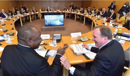  ??  ?? President Cyril Ramaphosa with the Prime Minister of Sweden, Stefan Löfven, at the Internatio­nal Labour Organisati­onʼs Global Commission on the Future of Work.