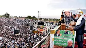  ?? — APP ?? Prime Minister Imran Khan addresses a public gathering in Jamrud, Khyber tribal district.