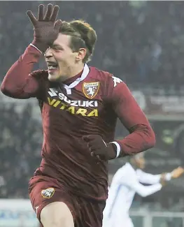  ??  ?? L’esultanza di Andrea Belotti, 21 anni, dopo aver portato in vantaggio il Torino
con un gol di prepotenza. Prima rete stagionale per l’ex
attaccante del Palermo