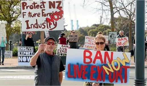  ?? JOHN BISSET/STUFF ?? Ben Systermans and Julie Patterson join the Timaru protest.