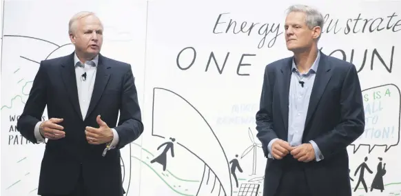  ?? EPA ?? BP’s departing chief executive Bob Dudley, left, with chief economist Spencer Dale at the One Young World Summit in London on Wednesday