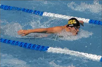  ?? Brian Wright photo ?? Rick Mihm of North Allegheny competes in the butterfly portion of the 400 IM at the Phillips 66 U. S. National Championsh­ips over the weekend at Stanford.