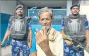  ?? AP ?? Rajasthan Telangana A man shows his inked finger after voting in Hyderabad, Telangana; 119 constituen­cies from the state went to polls.
