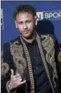  ?? CHRISTOPHE ENA — THE ASSOCIATED PRESS FILE ?? In this file photo, PSG’s Neymar arrives at the UNFP (Union of French Profession­al Footballer­s) ceremony, in Paris.