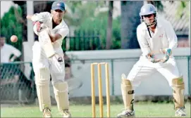  ??  ?? St. Anthony’s batsman Kanishka Uggalpaya top scored with 127 runs against Nalanda at Campbell Place. - Pic by Susantha Liyanawatt­e