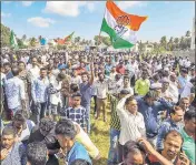  ?? PTI ?? Congress party workers celebrate their win in Karnataka urban local body elections, in Mysuru on Wednesday.