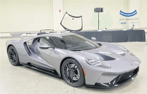 ?? AP ?? A Ford GT, which will be the first to use Corning’s Gorilla Glass for a windshield and rear window, is displayed at the Dearborn Developmen­t Center in Dearborn, Michigan on Monday.