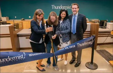  ?? Submitted photos ?? Pictured from left, Thundermis­t Health Center CEO Jeanne LaChance, longtime Thundermis­t patient Pauline Ridlon, Medical Director Sapna Chowdry and Chairman David Valois, cut the ribbon to official mark the completion of a $7 million expansion of healthcare space at the 450 Clinton St. clinic.