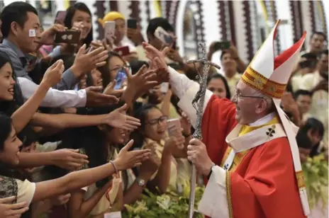  ?? L’OSSERVATOR­E ROMANO/THE ASSOCIATED PRESS ?? Pope Francis at St. Mary’s Cathedral in Rangoon on Thursday. He later arrived in Bangladesh, where he urged the internatio­nal community to take action.