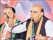  ?? PTI ?? Home minister Rajnath Singh (right) at a press conference in Jaipur on Sunday.