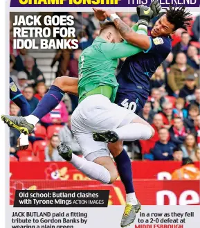  ?? ACTION IMAGES ?? Old school: Butland clashes with Tyrone Mings