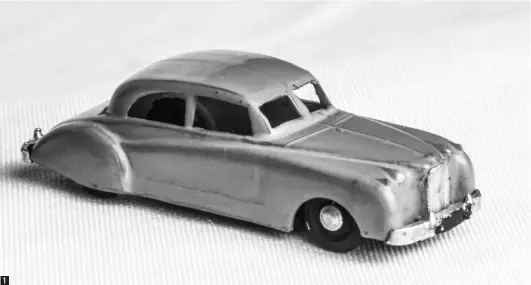  ??  ?? 1. The only plastic model issued — the Jaguar MKVII 2. The Austin 7 (A30) was the last of the lead Bradscars issued 3. The Riley 1.5 litre is believed to be the second of the lead Bradscars 4. The Morris 6 saloon, the first of the lead Bradscars