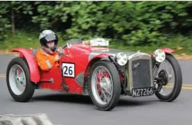  ??  ?? Aaron Aldersley makes his motor sporting debut in his father’s Austin Seven Special at the Chelsea hillclimb