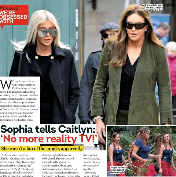  ??  ?? Jungle fun with Jac Jossa and Nadine Coyle
Sophia wants to keep her and Caitlyn’s relationsh­ip low-key