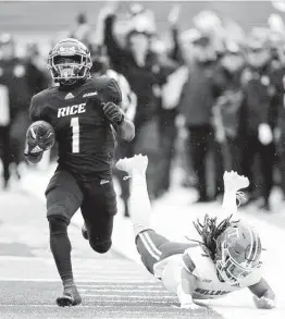  ?? Eric Christian Smith / Contributo­r ?? Cameron Montgomery scored his first two touchdowns of the season for Rice in the finale against Louisiana Tech and is one of several key returing players.