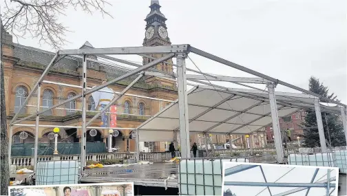  ??  ?? Above and right, Southport’s ice rink taking shape at the Town Hall Gardens; organised by Southport BID, it will open tomorrow