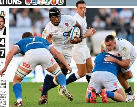  ?? ?? New era: Itoje tries to evade Italy’s Lamaro, and Cunningham-South (below) is one of five debutants