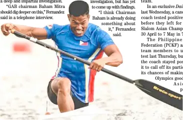  ?? PHOTOGRAPH COURTESY OF HERMIE MACARANAS/FB ?? HERMIE Macaranas pulls out of the 2021 Canoe Slalom Asian Championsh­ip after some of his teammates tested positive for coronaviru­s.