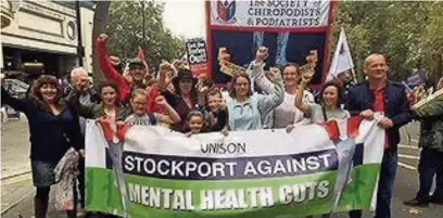  ??  ?? Stockport Against Mental Health Cuts protest about service losses