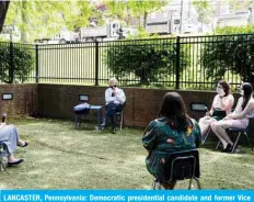  ?? — AFP ?? LANCASTER, Pennsylvan­ia: Democratic presidenti­al candidate and former Vice President Joe Biden speaks to families who have benefited from the Affordable Care Act during an event at the Lancaster Recreation Center on June 25, 2020.