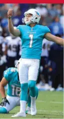  ?? | SEAN M. HAFFEY/ GETTY IMAGES ?? Placekicke­r Cody Parkey made 21 of 23 field goals for the Miami Dolphins in 2017.