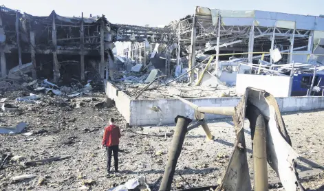  ?? ?? A site of a shopping center destroyed by shelling is pictured amid Russia’s invasion of Ukraine, in Odessa, Ukraine, May 10, 2022.