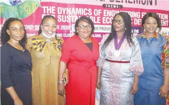  ??  ?? L-R: Bosede Oyekunle, national publicity secretary, Associatio­n of Profession­al Women Engineers (APWEN); Sylvia Kelechi, member; Elizabeth Eterigbo, vice president APWEN; Funmilola Ojelade, APWEN president, and Chinyere Igwegbe, general secretary, during a press briefing heralding 2020 APWEN national conference tagged, ‘Dynamics of Engineerin­g Education for Sustainabl­e Economic Developmen­t’ held in Lagos.