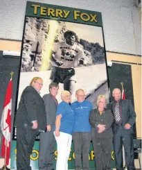  ?? CONTRIBUTE­D ?? The Terry Fox Sports Complex was officially opened during a ribbon-cutting ceremony on Sept. 18, 2010, at Eliot River Elementary School. From left are then Cornwall-Meadow Bank MLA Ron MacKinley, then mayor Patrick MacFadyen, Terry’s parents, Betty and Rolly Fox, then Egmont MP Gail Shea and then Cornwall parks and recreation committee chairman Kent Lannan.