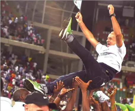  ??  ?? Gernot Rohr was yesterday rewarded with a fresh two-year contract after securing World Cup 2018 ticket for Nigeria with a game to spare