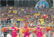  ?? BCC ?? Rain failed to dampen spirits at Eden Gardens.