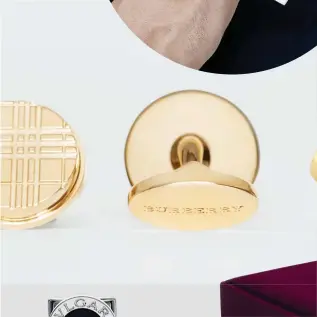  ??  ?? Light Gold Check-engraved Round Cufflinks by BURBERRY