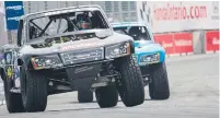  ??  ?? For the uninitiate­d, a stadium super truck weighs 1,300 kg, has a steel-tube frame and a 600-hp Chevrolet V8 engine.