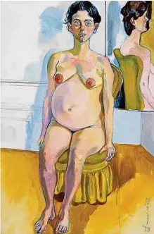  ?? Photo: Kerry McFate ?? Margaret Evans Pregnant, 1978, Huile sur toile, 146,7 × 96,5 cm, Institute of Contempora­ry Art, Boston, Gift of Barbara Lee. The Barbara Lee Collection of Art by Women © The Estate of Alice Neel and David Zwirner.