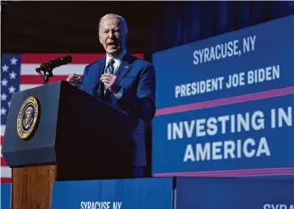  ?? Evan Vucci/Associated Press ?? President Joe Biden delivers remarks on the CHIPS and Science Act on Thursday at the Milton J. Rubenstein Museum in Syracuse, N.Y.