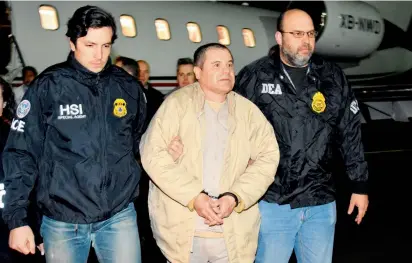  ?? FOTO ?? Joaquín Guzmán, conocido como “El Chapo”, fue extraditad­o el jueves en la noche desde México hacia Estados Unidos. Ayer tuvo su primera audiencia ante la Corte Federal de