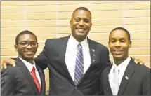  ??  ?? From left are Middletown Board of Education member Ed Ford Jr., state Sen. George S. Logan, R-New London; and Middletown Planning and Zoning Commission­er Tyrell Brown, who is running for the 100th District House seat.