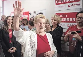  ?? CHRIS YOUNG THE CANADIAN PRESS ?? Ontario Premier Kathleen Wynne arrives at a party event to support candidate Nadia Guerrera, in Toronto on Tuesday.