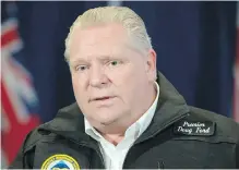  ?? THE CANADIAN PRESS ?? Ontario Premier Doug Ford answers questions during a briefing in Toronto on Saturday.