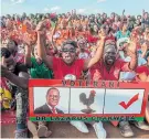  ?? Picture: AMOS GUMULIRA/AFP ?? STRENGTH IN NUMBERS: Supporters of Malawi’s main opposition Malawi Congress Party hold dummy ballot papers at Mtandire locations in the suburb of the capital, Lilongwe