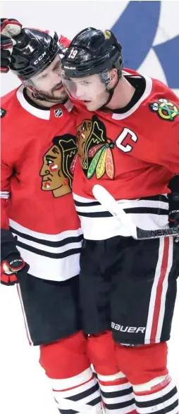  ??  ?? Blackhawks coach Joel Quennevill­e said captain Jonathan Toews will be out a few games with an upper- body injury and be re- evaluated next week.
| AP