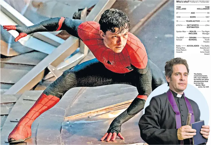  ?? ?? The Baftanomin­ated actor, left, says children he meets are often disappoint­ed that he is not the Spider-man
actor, far-left