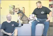  ?? LAURA A. ODA — STAFF PHOTOGRAPH­ER ?? Veterans Johnny Delashaw, left, with Thor, and Rudy DuBord, with Layla, are participan­ts in the Pets and Vets program.