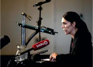  ?? ANDY JACKSON/STUFF ?? Prime Minister Jacinda Ardern speaks at a press conference in New Plymouth about the shootings.