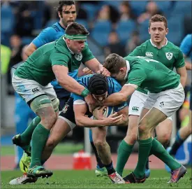  ??  ?? No way through: Italy have conceded 96 points in their two Six Nations matches this season, including a 63-10 reverse to Ireland in Rome