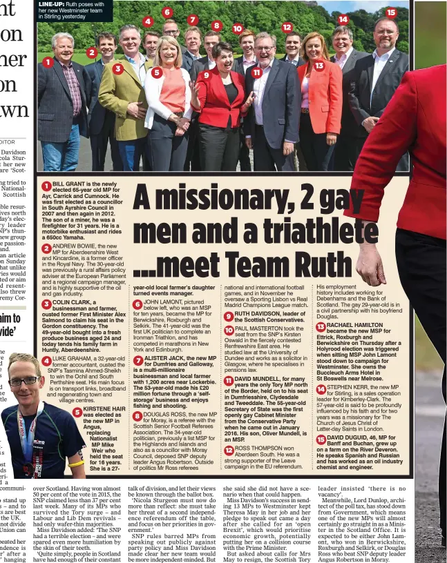  ??  ?? LINE-UP: Ruth poses with her new Westminste­r team in Stirling yesterday