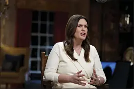  ?? AL DRAGO — BLOOMBERG ?? Arkansas Gov. Sarah Huckabee Sanders speaks while delivering the Republican response to President Joe Biden’s State of the Union address on Tuesday in Little Rock.