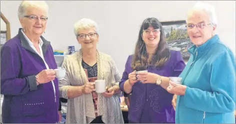  ?? CONTRIBUTE­D/MULLEY MACDONALD ?? Members of Middle River United Church gather after each service to enjoy an extended time of fellowship. Left to right, Shirley Hart, Florence MacCuspic, Rev. Mary Jo Harrison and Helen MacDonald.