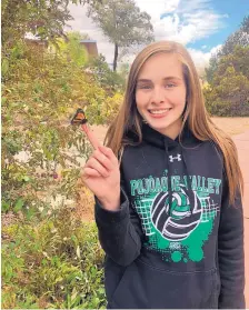  ?? COURTESY OF LANL ?? Makenzie Quintana, a student in the Environmen­tal Protection and Compliance Division at Los Alamos National Laboratory, provides a perch for a monarch butterfly raised from an egg that was found on lab property.